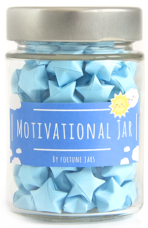 origami stars with motivational quotes in a jar